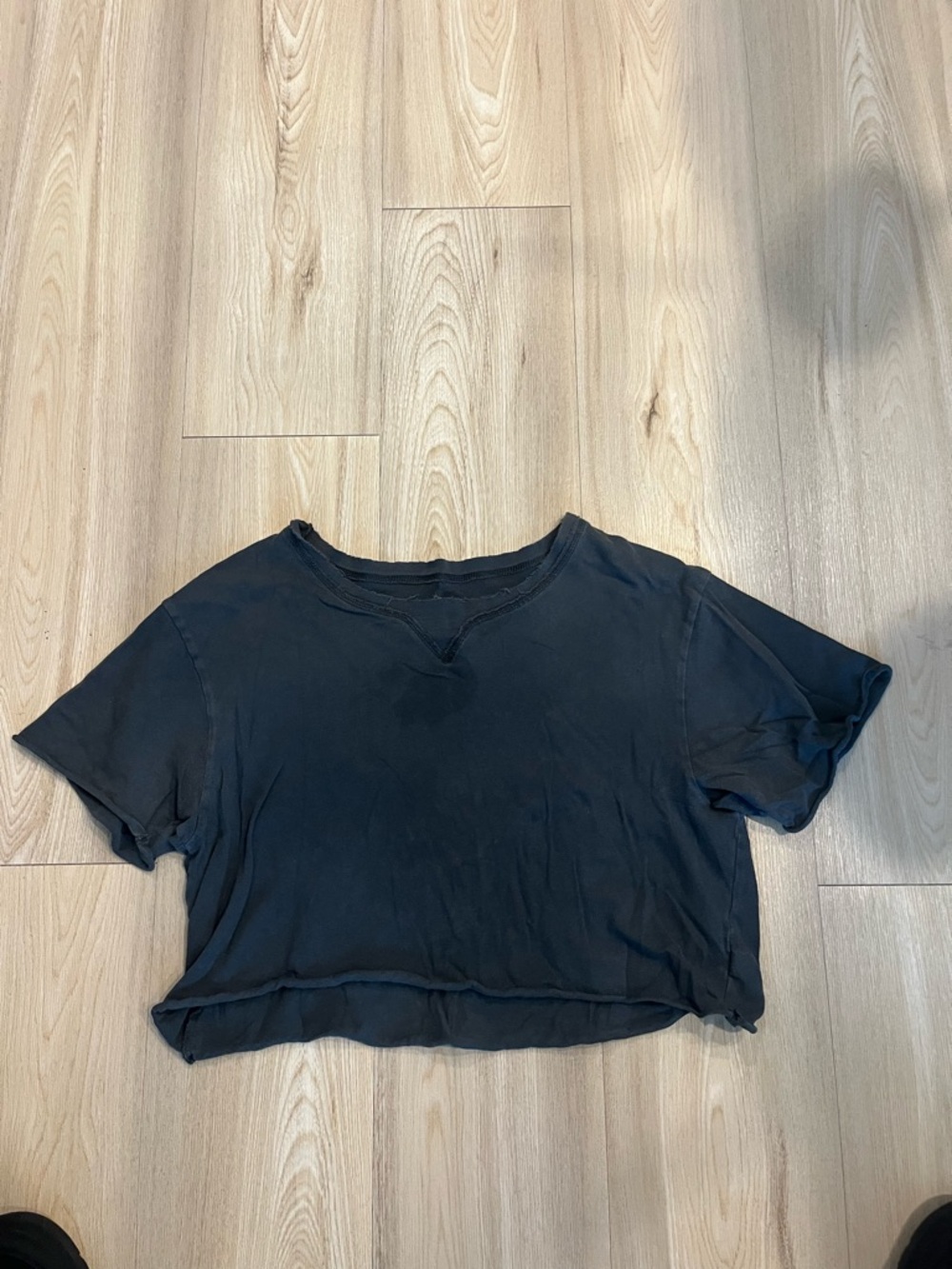 Aerie Black Cropped Crewneck Tee - Women